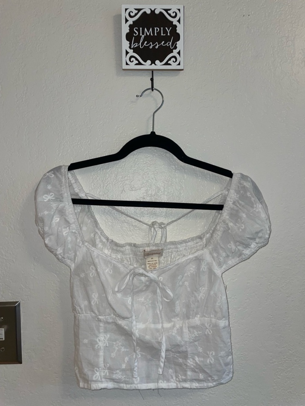 Passport White Embroidered Tie-Front Crop Top